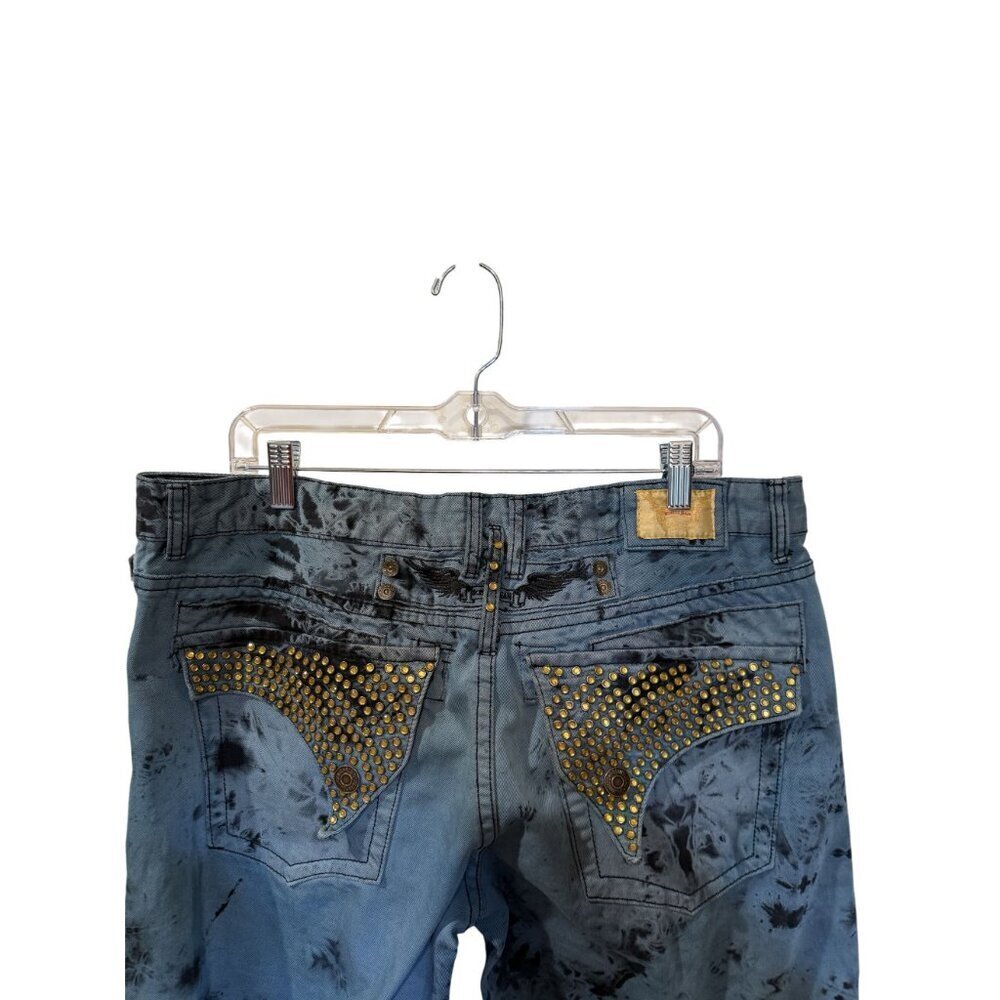 Robins Jean Tie-Dye Slim Fit Denim Jeans Blue Black Studded Back Pockets size 40 - Picture 8 of 11